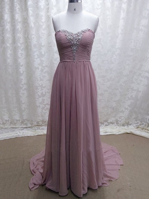Pretty Custom-made Floor Length Chiffon Sweetheart Prom Dresses 2015 With Beadings, Prom Gown, Chiffon Prom Gown, Evening Dresses