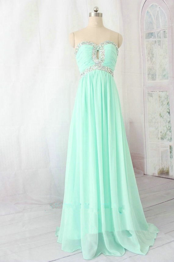 Strapless Sweetheart A-line Chiffon Long Prom Dress With Beads Embellishment