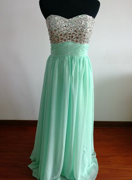 Lovely High Quality Handmade Mint Green Prom Dresses With Sparkle Beadings, Prom Gowns, Prom Dresses 2015, Formal Dresses