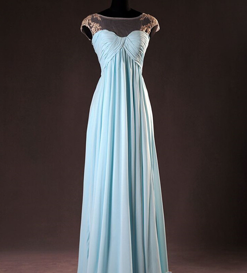 Handmade Light Blue Elegant Light Blue Long Prom Dresses 2015, Prom Gown, Formal Dresses, Occasion Dresses