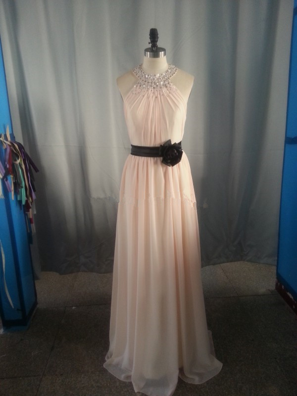 High Quality Chiffon Halter With Sash Prom Dresses 2015, Bridesmaid Dresses 2015, Evening Gown, Formal Dreesses