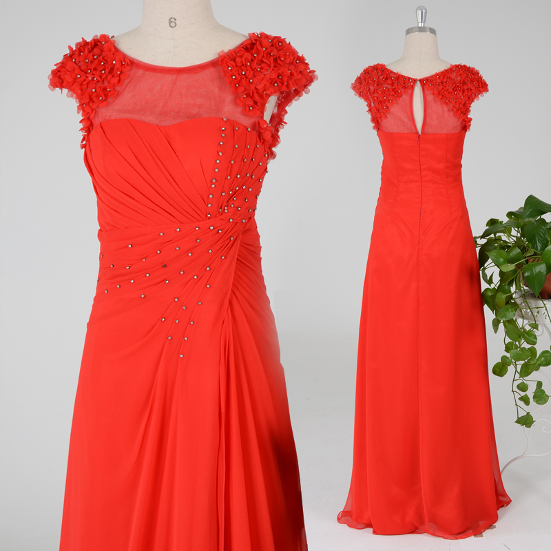 New Style Handmade Red Long Prom Dress with Beadings, Red Prom 2015, Evening Dresses, Red Formal Dresses,