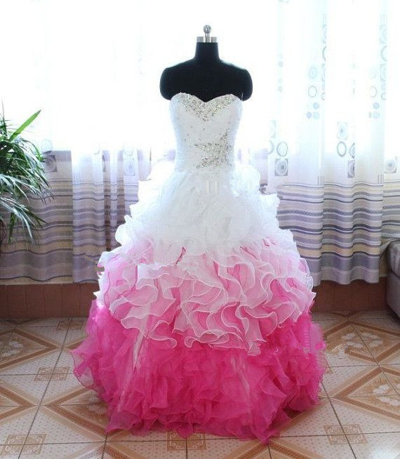 Lovely Ball Gown White and Pink Lace-up Back New Style Prom Gown 2015, Prom 2015, Pretty Gown 2015, Formal Gown 2015