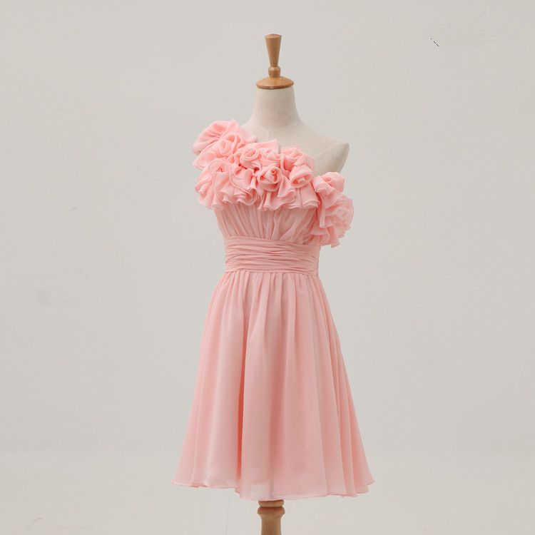 Women Short Pink One-Shoulder Short Pink Empire Formal Dress, Evening Dress, Homecoming