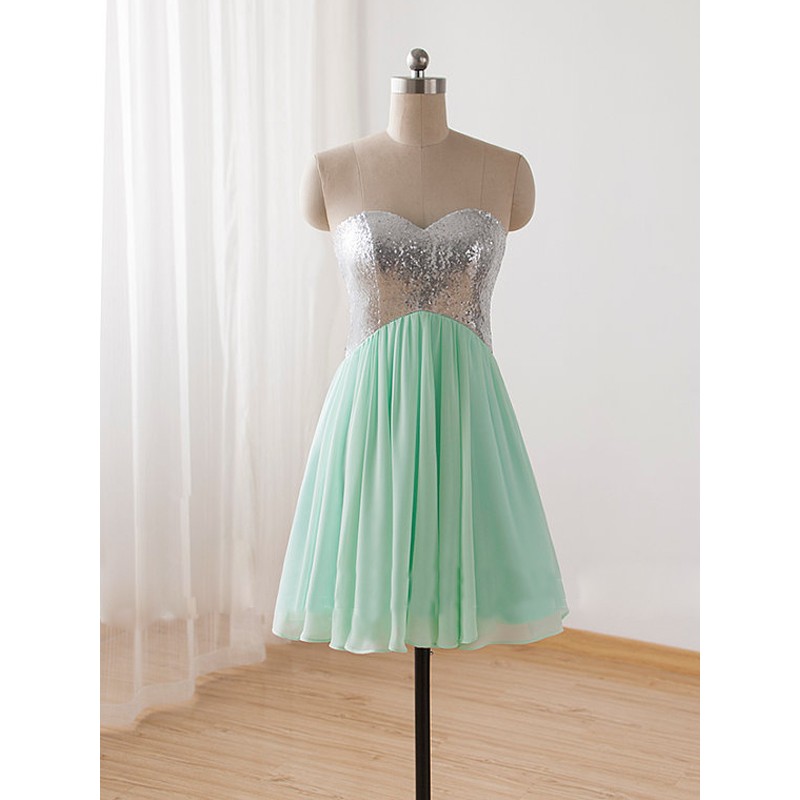 Pretty Handmade Short Mint Sequins Prom Dresses 2015, Formal Dresses 2015, Homecoming Dresses 2015, Graduation Dresses
