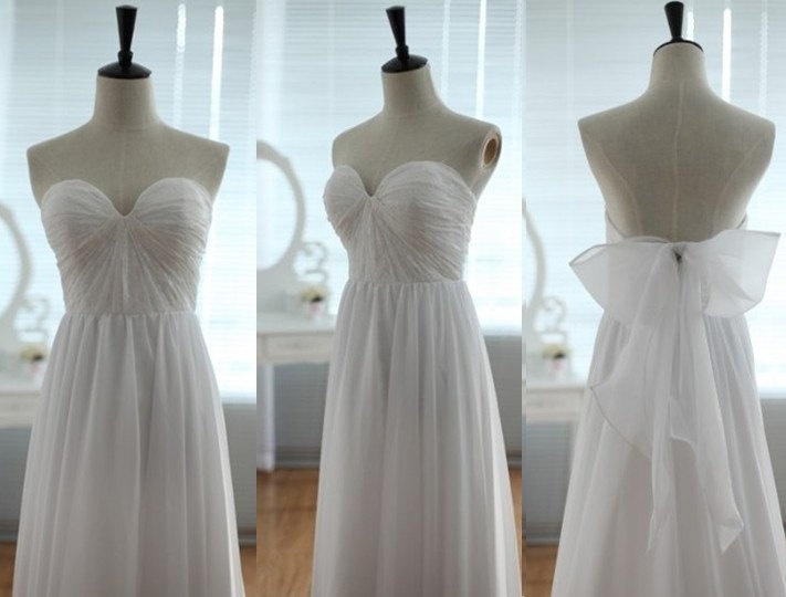 Pretty Handmade White Sweetheart Simple Prom Gown 2015, Bridesmaid Dresses, White Prom Dresses 2015, Party Dresses