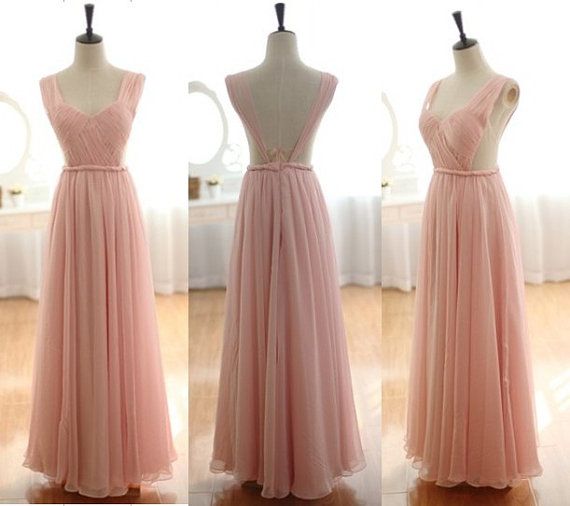 Pretty Handmade Straps Light Pink Long Prom Dresses 2016, Pink Bridesmaid Dresses, Formal Gown