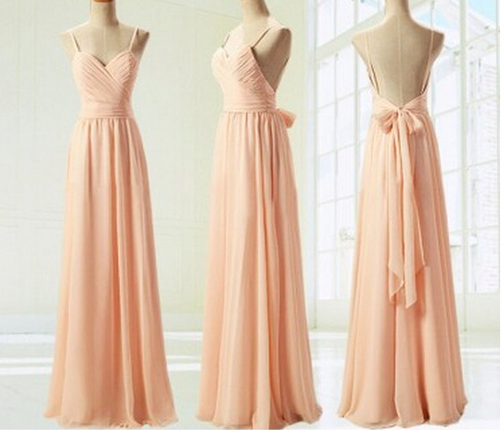 Light Pink Straps Simple Prom Dress With Bow, Simple Prom Dresses 2016, Formal Dresses, Evening Dresses