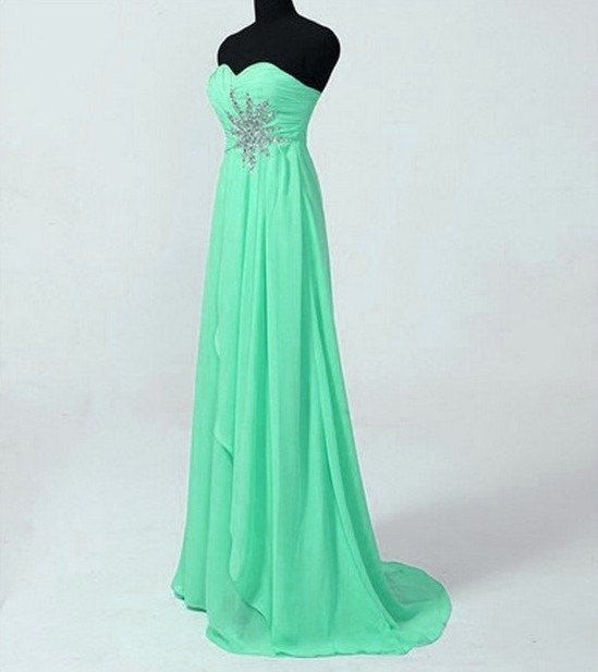 Simple Chiffon Prom Dress With Beadings, Prom Dresses 2015, Prom Gown 2015, Evening Dresses 2015