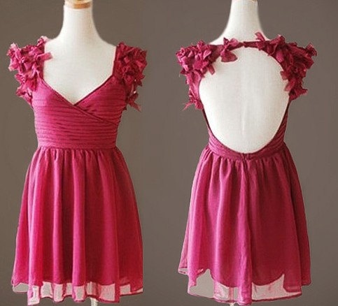 Lovely Rose Red Short Party Dress With Flower, Short Reception Dresses, Wedding Party Dresses(color#16)