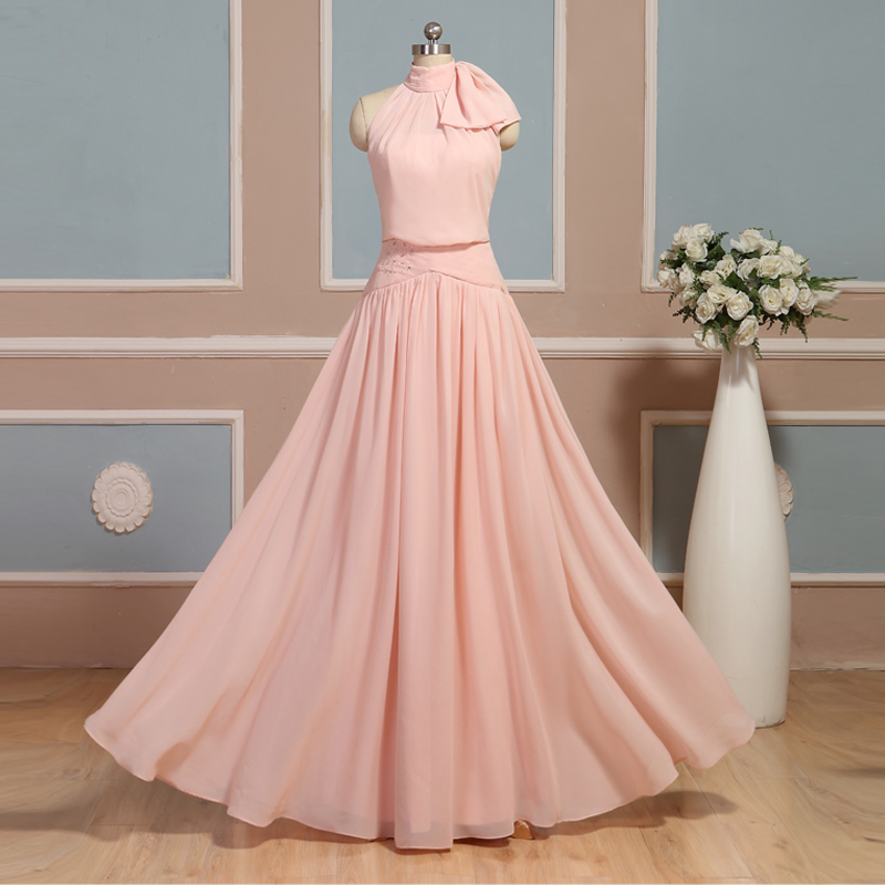 Pretty Light Pink Halter Long Formal Dresses, Pink Formal Dresses