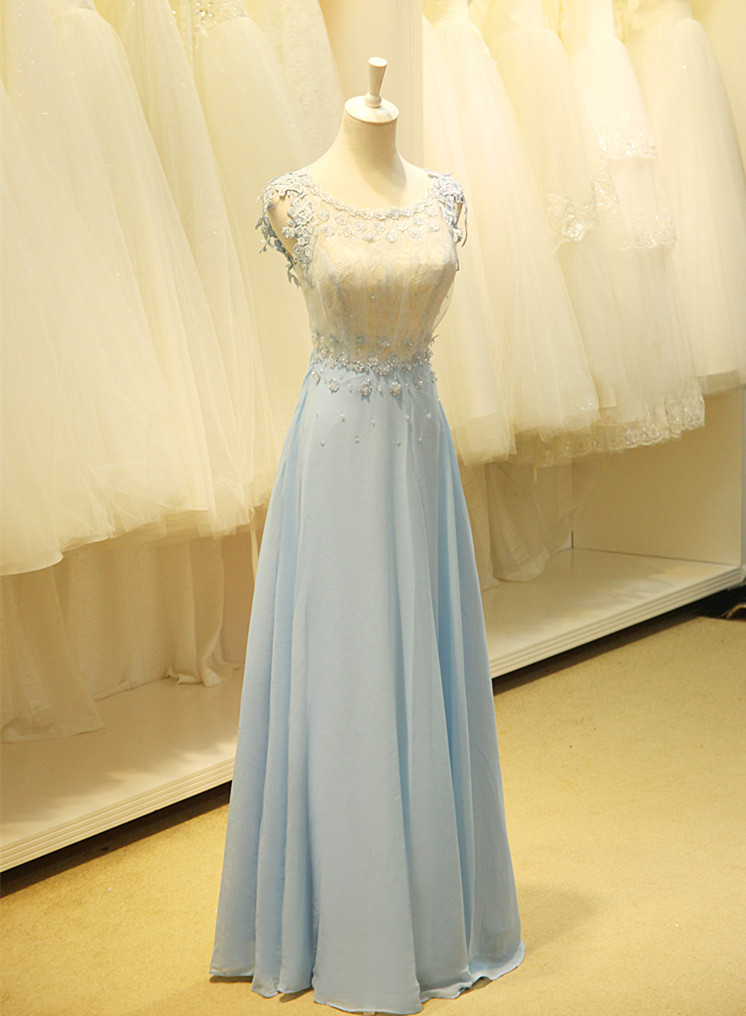 Pretty Light Blue Long Prom Dress With Applique, Sexy Prom Dresses, Prom Dresses 2015, Formal Gown,simple Prom Dresses 2015