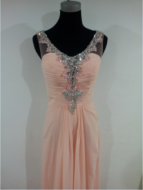 Pretty Pink Beadings Long Prom Dresses 2015, Pink Formal Dresses, Pretty Pink Evening Dresses, Formal Dresses
