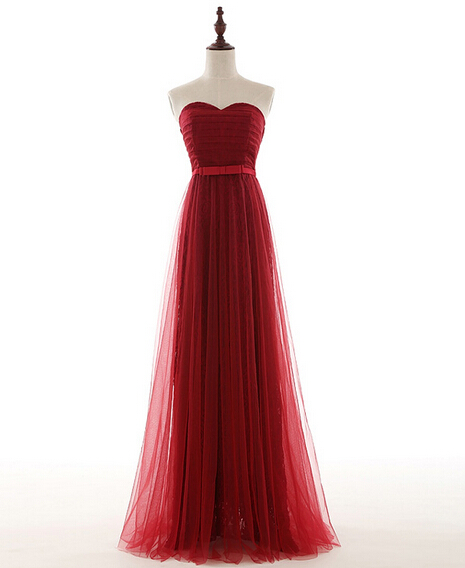 Strapless Sweetheart Pleated A-line Floor-length Tulle Prom Dress, Evening Dress Featuring Lace-up Back