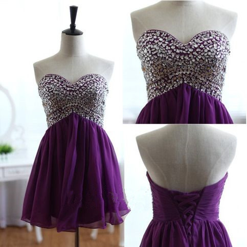Pretty Cute Short Beadings And Seuqins Prom Dresses, Purple Homecoming ...