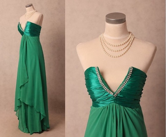Pretty Green Handmade Chiffon A-line Prom Dresses, Green Prom Gown, Sexy Formal Dresses, Party Dresses