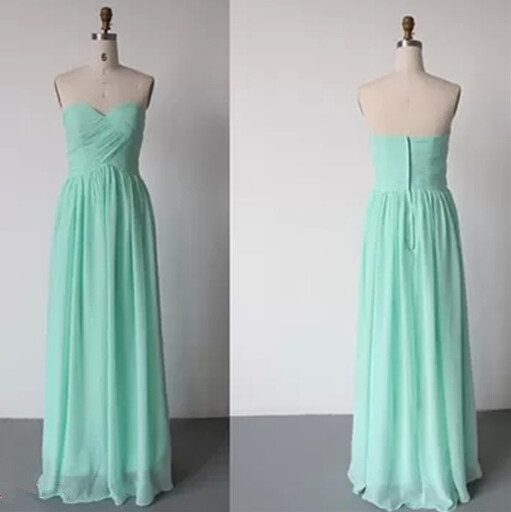 Simple Mint Chiffon Sweetheart Floor Length Prom Dresses 2015, Mint Bridesmaid Dresses 2015, Simple Formal Dresses, Evening Dresses