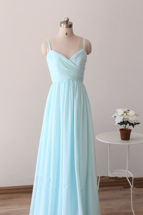 Pretty Light Blue Straps Long Prom Dresses Light Blue Bridesmaid