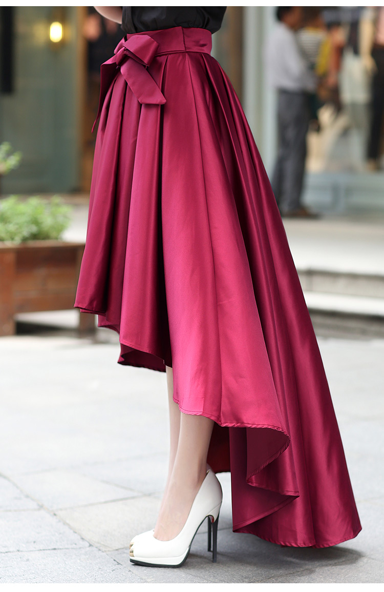 High Quality Pretty Burgundy High Low Skirts, Women Skirts, Burgundy Skirts, Skirts 2018