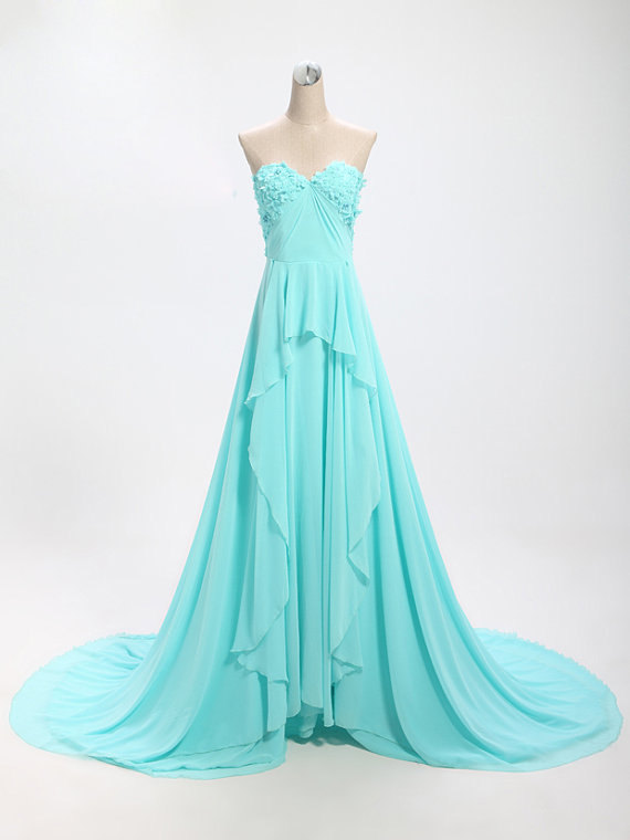 Elegant Blue Sweetheart Long Prom Dresses 2015, Prom Gowns, Evening Gowns, Formal Dresses