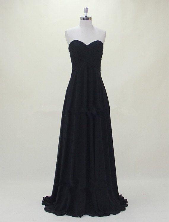 Black Chiffon Sweetheart Floor Length A-line Formal Dress, Prom Dress