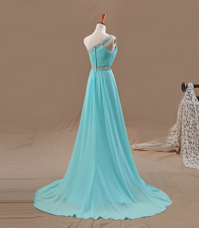 One Shoulder Modest Prom Party Dress Chiffon Evening Dress Birthday Outfit main image 1