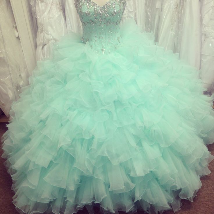 Pretty Mint Ball Gown Organza Beaded Quinceanera Dresses, Quinceanera Dress, Prom Gowns, Formal Gowns