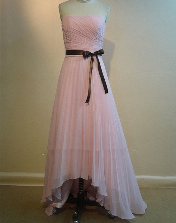 Pretty Handmade Asymmetrical Pink Chiffon Prom Dresses, Pink Bridesmaid Dresses, High Low Formal Dresses