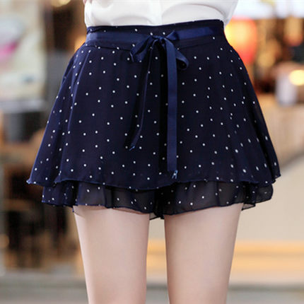 Pretty Cute Dot Chiffon Culotte, Skirt Mini Dress Shorts Culottes With Belt, Culottes 2015 For , Cute Culottes