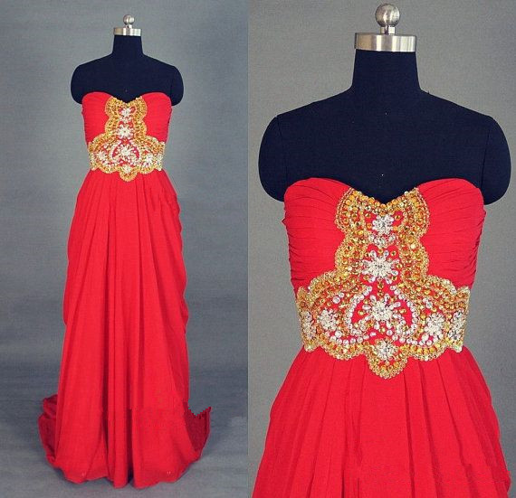 Pretty Red Sweetheart Beading Long Prom Dresses, Red Prom Dresses, Prom Dresses 2016, Evening Gowns