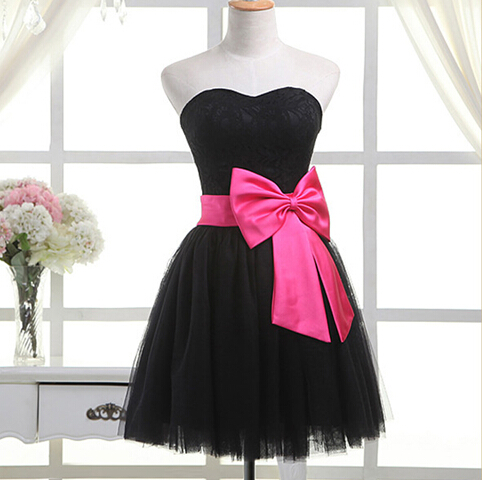 Cute Black Tulle Formal Dress With Bow, Cute Short Dresses, Lovely Winer Formal Wear