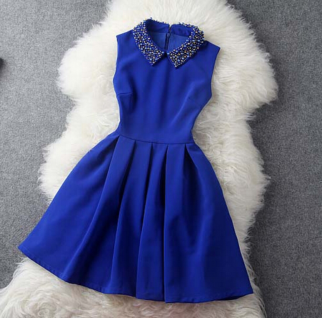 Fashion Blue Blue Dress With Collar, Women Blue Dress In Stock, Pretty Blue  Dresses