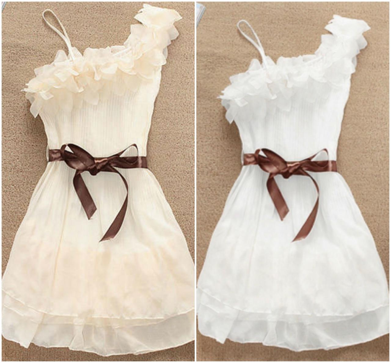 Cute Off Shoulder Ruffled Embellished Chiffon Party Dress 2015, One Shoulder Women Dresses