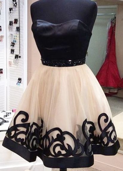 Lovely Black And Champagne Tulle Short Prom Dresses, Prom Dresses 2016, Homecoming Dresses, Party Dresses