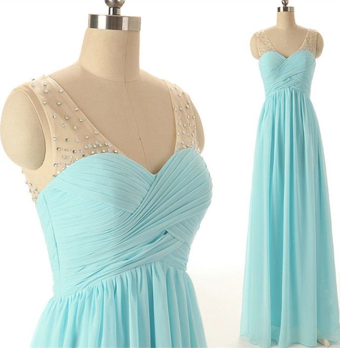 Simple Light Blue Chiffon Long Prom Dresses 2016, Long Prom Dresses, Evening Dresses, Formal Gowns