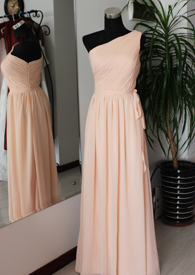 Charming One Shoulder Pear Pink Long Simple Bridesmaid Dresses, Pink Bridesmaid Dresses, Simple Prom Dresses 2016, Wedding Party Dresses