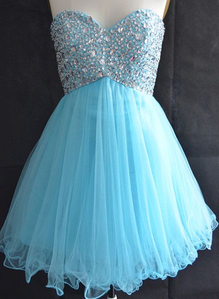 Beautiful Light Blue Beaded Short Prom Dresses 2016, Blue Homecoming Dresses, Formal Dresses 2016, Short Prom Dresses