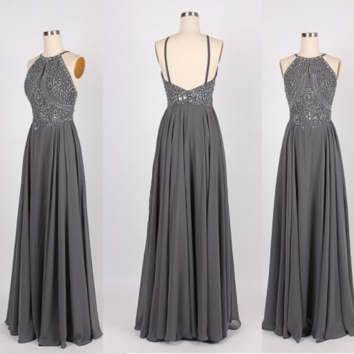 High Quality Handmade Grey Halter Backless Beaded Prom Dresses 2016, Grey Prom Gowns, Evening Dresses 2016