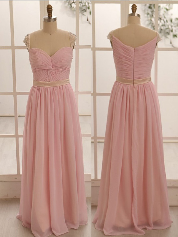Pretty Light Pink Straps Sweetheart Long Chiffon Prom Dresses, Prom Dresses 2016, Evening Gowns