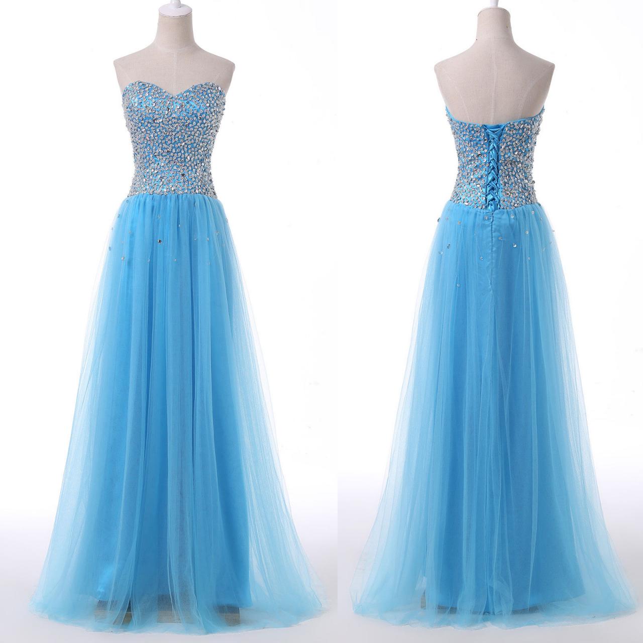 Beautiful Handmade Blue Tulle Long Prom Dress 216, Blue Prom Dresses, Prom Gowns 2016