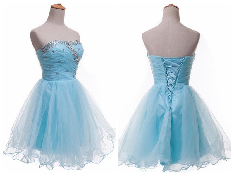 Cute Light Blue Tulle Short Handmade Sweetheart Prom Dresses 2016, Short Prom Dresses, Homecoming Dresses 2016