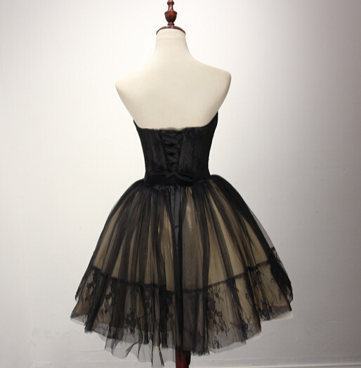 Cute Tulle Short Black Ball Gown Sweetheart Prom Dresses, Homecoming Dresses, Short Prom Dresses