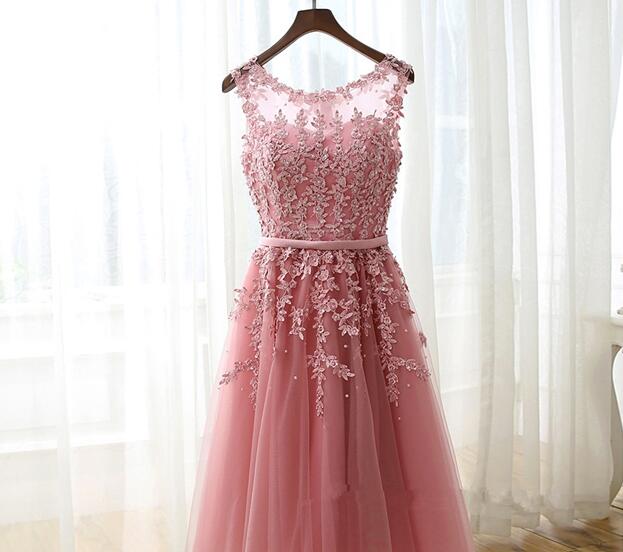 Lovely Handmade Pink Tulle Knee Length Short Prom Dresses, Cute Homecoming Dresses, Sweet 16 Dresses