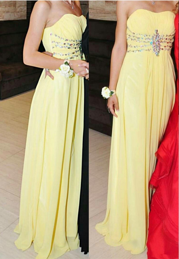 Love Scoop Chiffon Long Yellow Beaded Prom Dresses, Yellow Formal Dresses, Long Party Dresses, Evening Gowns