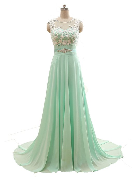 Pretty Custom Handmade Mint Green Chiffon Prom Dresses 2017, Long Formal Dresses, Evening Dresses
