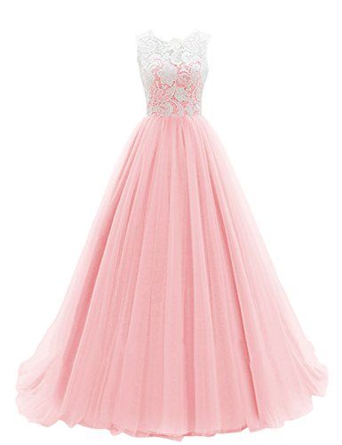 Lovely Pink Tulle And Lace Prom Gowns, Pink Long Party Dresses, Prom Dress 2017