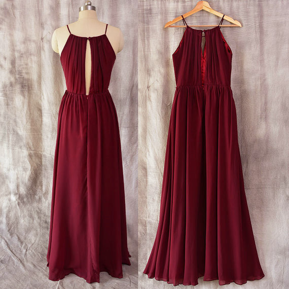 Beautiful Wine Red Chiffon Long Bridesmaid Dresses, Burgundy Prom Dresses 2017, Stylish Party Gowns