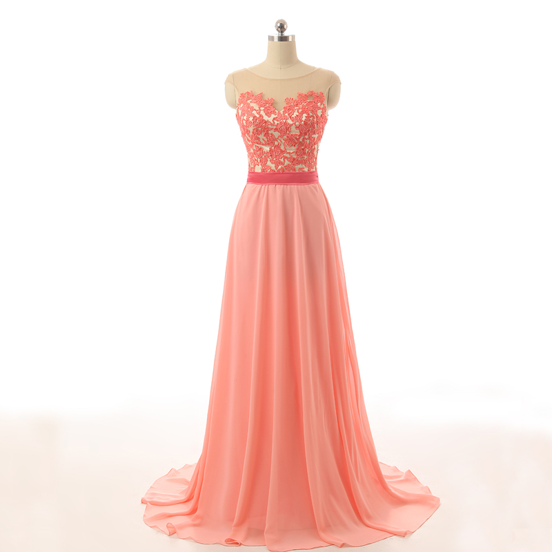 Beautiful Lace Applique Chiffon A-line Long Formal Dresses, Pink Long Prom Dresses 2017,chiffon Evening Dresses
