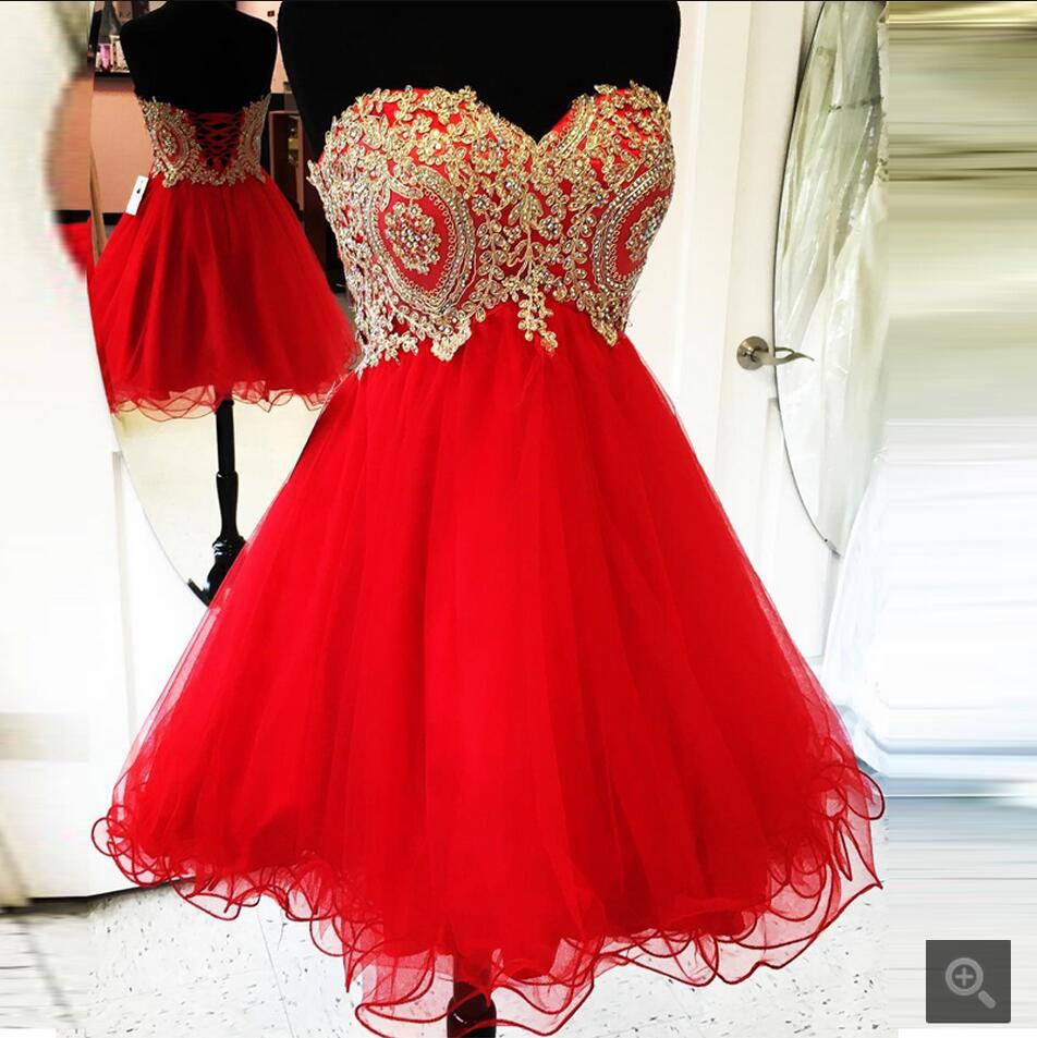 Lovely Tulle Red Sweetheart Knee Length Prom Dress, Cute Homecoming Dresses, Short Party Dresses 2017