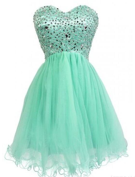 Adorable Mint Green Sweetheart Beaded Short Homecoming Dresses, Mint Short Prom Dresses, Lovely Teen Formal Dresses